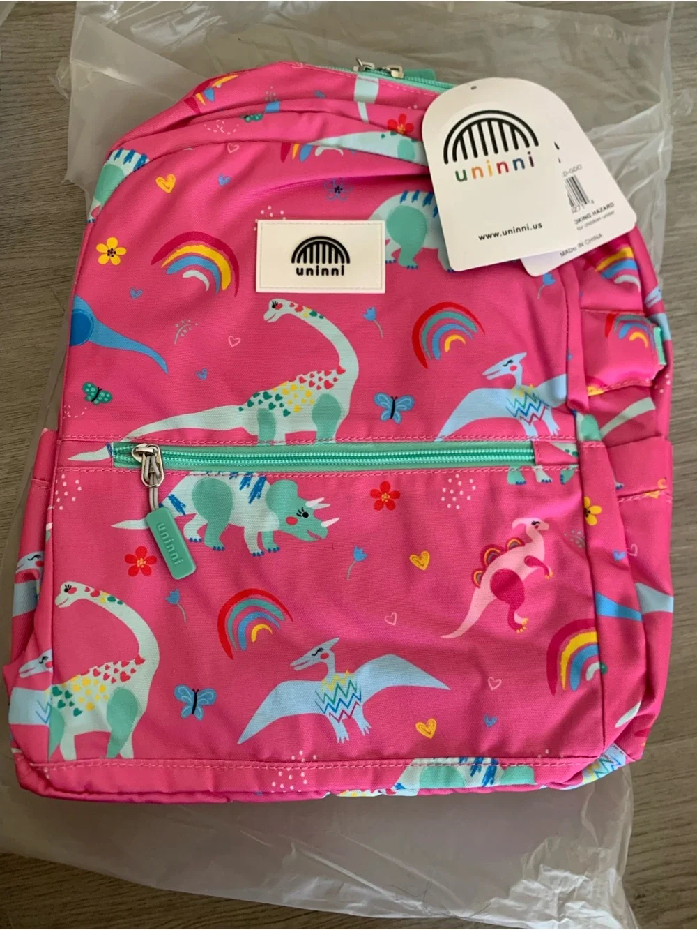 Uninni Kids Pink Dinosaur Backpack and Lunch Bag Set